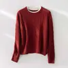 Suéter Grueso de Punto Trenzado 100% Lana de Cordero para Mujer, Holgado, Cuello Redondo, Tejido de Punto, Nuevo Estilo Otoño/Invierno, Top Falso de Dos Piezas para Mujer