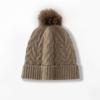 Gorro de Punto Grueso Cálido de Moda Casual con Pompón Rayado de Color Sólido para Mujer, Colección Otoño e Invierno 2026, de Cachemira de Gama Alta