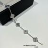 Pulsera de Trébol de Cuatro Hojas y Cinco Flores para Mujer, Cadena para Clavícula Oro V 18K Oro Rosa, Pulsera de Nácar Natural, Cadena de Planta y Flor