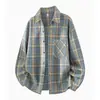 2026 Nova Camisa Xadrez Masculina Estilo Coreano Moda Tendência Corte Solto Camisa Casual com Gola Reversível para Homens