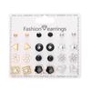 Estilo Europeo y Americano Juego de 12 Pares de Aretes de Botón Redondos con Perlas Artificiales en Forma de Flor, Juego Personalizado de 12 Pares de Aretes de Botón Multiestilo