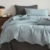 Venda Direta da Fábrica Conjunto de Quatro Peças 100% Algodão Muji Fio de Algodão Tingido Algodão Lavado Roupa de Cama Dormitório Simples Cor Sólida Boa Qualidade Lençol com Elástico