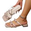 Sandalias de Verano 2025 Nuevas Europeas y Americanas con Lazo Corazón y Pedrería, Punta Abierta, Venta Directa de Fábrica, Comercio Exterior Transfronterizo, Calzado para Mujer