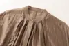 Venta al por mayor 2026 Verano Nuevo Estilo Europeo y Americano Camisa Larga de Manga Larga con Cuello Redondo y Drapeado para Mujer 7058