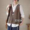 Colete Tricotado de Renda Artística Vintage para Primavera e Outono com Bolso e Decote V Feminino Solto Emagrecedor de Lã