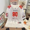 Verão Novo Design Nicho Retro Americano Estampa Solta Manga Curta Camiseta de Malha Esportes de Rua Casual