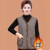 Chaleco corto de otoño e invierno para madres de mediana edad y ancianas, chaqueta acolchada de algodón a cuadros cálida con forro polar de talla grande para abuela