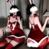 Lingerie sedutora sexy coelhinha de Natal uniforme cos maid peça única quente traje de gatinha feminina