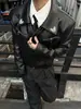Chaqueta Corta de Cuero Negra para Hombre, Chaqueta de Trabajo Corta Ancha Oversize, Genial y Elegante con un Toque de Lujo, Chaqueta Biker de la Alta Calle Americana