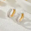 Brincos Luxuosos e de Alta Qualidade em Ouro Bicolor com Microincrustação, Brincos de Clipe de Liga de Cobre Banho de Ouro Real da Moda Levemente Luxuosos, Brincos Populares