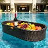 Bandeja flutuante para piscina e fonte termal, cesta redonda de rattan em formato de coração, adequada para pousadas, hotéis e vilas, com porta-copos e bandeja de café da manhã