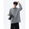 Sudadera de estilo urbano americano, relajada y casual, con rayas bordadas para hombres y mujeres, camiseta de manga larga tipo henley