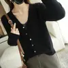 Atacado Transfronteiriço Malha Nova Estilo Primavera e Outono Cardigã Gola V Feminino Estilo Coreano Cor Sólida Solto Curto Outerwear Jaqueta Pequena