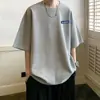 Camiseta de Manga Corta para Hombre Verano Seda de Hielo Delgada Ins Marca de Tendencia Trendy Camiseta Holgada Waffle Grueso Pareja Media Manga
