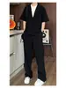 Traje casual de dos piezas para hombre, estilo verano 'old money', conjunto de camisa de manga corta y pantalones, atuendo de moda para hombre, conjunto de moda