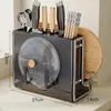 Suporte para facas e prateleira de armazenamento, porta-utensílios de cozinha multifuncional, tábua de corte integrada, suporte magnético para facas, suporte para tábua de corte de bancada para facas de cozinha