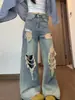 Jeans Anchos Rasgados Finos de Verano 2026 para Mujer, Cintura Alta Estilo Americano Nuevo Retro Rectos Holgados de Pierna Ancha Hasta el Suelo