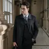 Casaco de Lã Lã Dupla Face Comprimento Médio Luxo Executivo Outono Inverno Jaqueta Masculina Lapela Marca Roupa Exterior Preta