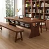 Mesa longa de madeira maciça estilo sala de estar com gavetas, bancada de trabalho minimalista nórdica para várias pessoas, mesa longa de leitura