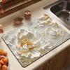 Tapete Absorbente para Fregadero de Cocina, Tapete de Mesa Absorbente de Agua para el Hogar, Flor 3D Tridimensional, Aislamiento Térmico, Tapete Antiescaldado, Tapete para Secar Platos