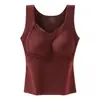 Chaleco Térmico Sin Costuras Otoño Invierno Cuello en V Encaje Copas Fijas Sin Costuras Oculta los Senos Laterales Capa Base Top Cálido Mujer
