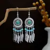 Pendientes de Estilo Bohemio Étnico Europeo y Americano, Pendientes de Atracción Turística de Minorías Étnicas con Borlas de Turquesa y Plata Étnica