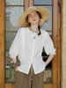 Camisa de renda estilo francês com vazados e mangas de lanterna para mulheres, nova camisa branca de verão 96402