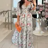 Vestido Largo Maxi Plisado Estampado Casual de Resort Estilo Europeo y Americano para Mujer, Novedad Otoño 2026, Transfronterizo