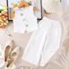 Conjunto de verano para niñas europeo y americano transfronterizo: Chaleco y pantalón de pierna ancha, elegante y con estilo, conjunto de dos piezas de color liso, en stock