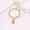 Pulsera de Ojo Dorada Retro Estilo Griego Que No Se Desvanece, Moderna y Elegante, Pulsera de Acero de Titanio Doble Capa para Palma de Ojo del Diablo