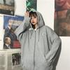 Outono e Inverno novo estilo coreano moderno cardigã com capuz suéter zíper estampa de letras solto forrado com fleece casaco de estudante moda feminina
