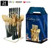 Cubiertos de Acero Inoxidable Transfronterizo de Amazon Cuchillo y Tenedor 1010 Cuchillo, Tenedor y Cuchara de Estilo Occidental Juego de 24 Piezas Cuchillo y Tenedor para Carne Caja de Regalo