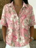 2026 Verano Transfronterizo Nuevo Top Casual para Mujer con Estampado Floral, Estilo Vacacional, Holgado, Cuello Solapa en V, Manga Corta