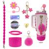 Día de San Valentín Stanley Cup Tapa de Popote Decorativa Funda para Vaso Cadena para Vaso Ins Colgante de Flor Colorida Colgante de Bola de Felpa