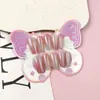 10 Peças de Unhas Postiças Infantis Olho de Gato de Cristal Gradiente Rosa e Branco Adesivos de Unha para Meninas 10-18 Anos Crianças Usam Adesivos de Unha