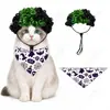 Peluca de Disfraz para Mascota de Halloween Color Doble Empalmado Cabello Rizado Estilo Occidental Bufanda Triangular Prop de Cosplay En Stock