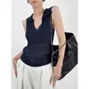 Chaleco de Punto Hueco de Ganchillo de Alta Gama con Cuello Polo para Mujer, Top sin Mangas de Corte Ajustado