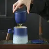 Taza de Cerámica de Color Degradado Separación de Agua y Té Taza de Oficina Taza de Té con Asa de Madera y Tapa Taza de Té con Tapa Regalo para Empresa Logo
