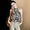 Blusa de Chiffon com Estampa de Leopardo, Gola Halter, Estilo Francês de Verão, Nicho, Única, Alta Qualidade, Artística, Luxo Leve, Rejuvenescedora, Estilosa, para Mulheres