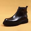 [Actividad] Botas Chelsea negras de punta redonda, capa superior de piel de vaca, botas Martin de invierno de suela gruesa para uso informal de negocios