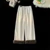 Pantalones de pierna ancha de lana de cordero engrosada para hombres y mujeres, pantalones de algodón con forro polar de otoño para uso en exteriores, pantalones rectos de pana cálidos al por mayor