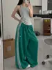 Pantalones Deportivos Azules de Secado Rápido Estilo Americano para Mujer, Pantalones Ligeros de Paracaídas para Verano, Pantalones Largos para Pista de Baile Jazz, Pantalones Sueltos de Pierna Ancha