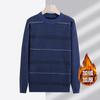 Suéter masculino novo para outono e inverno, gola redonda, forrado com fleece, espessado, jacquard, manga longa, suéter base grosso para o pai