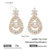 Pendientes Cruzados Transfronterizos Europeos y Americanos de Flor de Zirconia y Botón de Perla de Cobre Vintage, Pendientes Versátiles de Moda de Lujo Ligero de Gama Alta