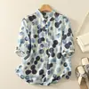 Foto Real de Camisa Azul de Lunares en Acuarela Lista para Usar para Mujer, Camisa Holgada, Top Delgado Francés Fresco Estampado para Verano