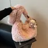 Bolsa de pelúcia fofa para mulheres, tendência outono/inverno 2026 novo estilo, bolsa tote felpuda, bolsa de ombro, bolsa transversal