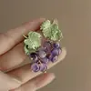Pendientes de Borla de Uva de Flor de Aguja Plateada Estilo Bosque Tachuelas de Moda Pendientes de Lujo Ligero de Gama Alta con Sentido de Diseño Nicho
