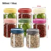 Potes de vidro selados para armazenamento na cozinha com tampas coloridas, potes quadrados selados para nozes e grãos, disponíveis para atacado