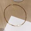 Collar Maillard cuadrado con forma de azúcar y ojo de tigre, estilo moderno y elegante, estilo cibernético, con perla de agua dulce y cadena de clavícula de ojo de tigre.