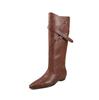 Botas de Caballero Negras Hasta la Rodilla para Chicas Europeas y Americanas Tacón Grueso Hebilla de Cinturón Punta Fina Botas Súper Suaves de Cuero Completo